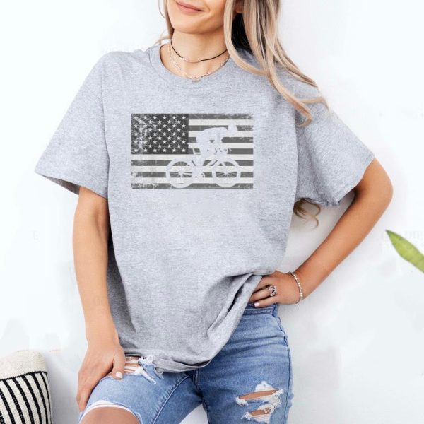 American Flag Cycling Bike Cyclists T-Shirt - Image 2