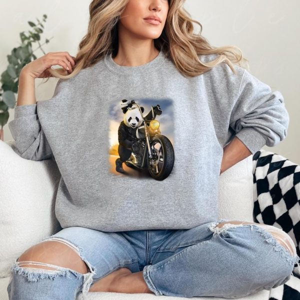 Biker Giant Panda Riding Chopper Motorcycle Sweatshirt