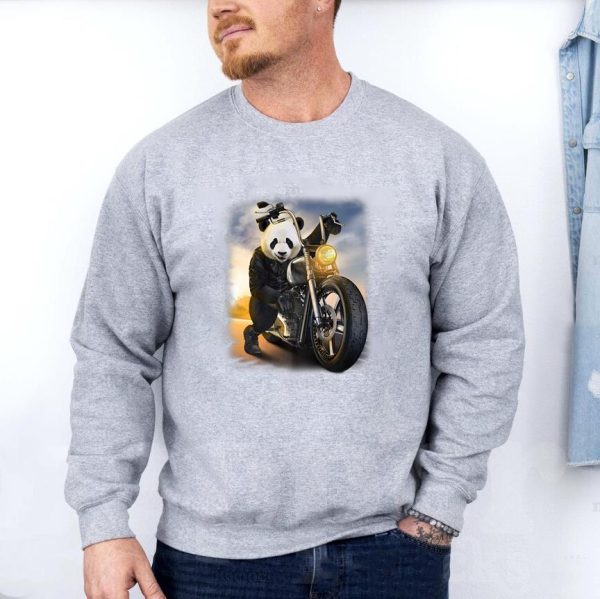 Biker Giant Panda Riding Chopper Motorcycle Sweatshirt - Image 3