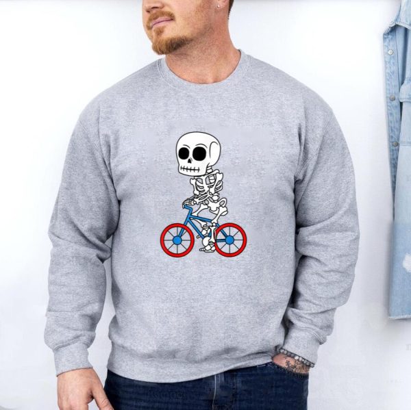 Cyclist Skeleton Biker Halloween Sweatshirt - Image 3