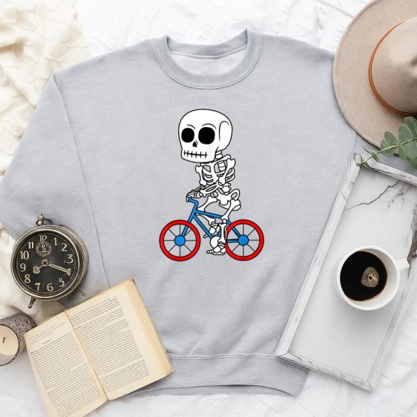 Cyclist Skeleton Biker Halloween Sweatshirt - Image 2