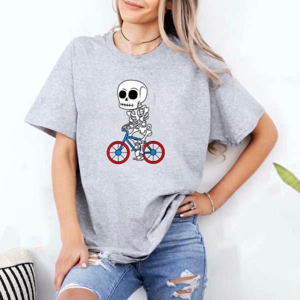 Cyclist Skeleton Biker Halloween T-Shirt - Image 2