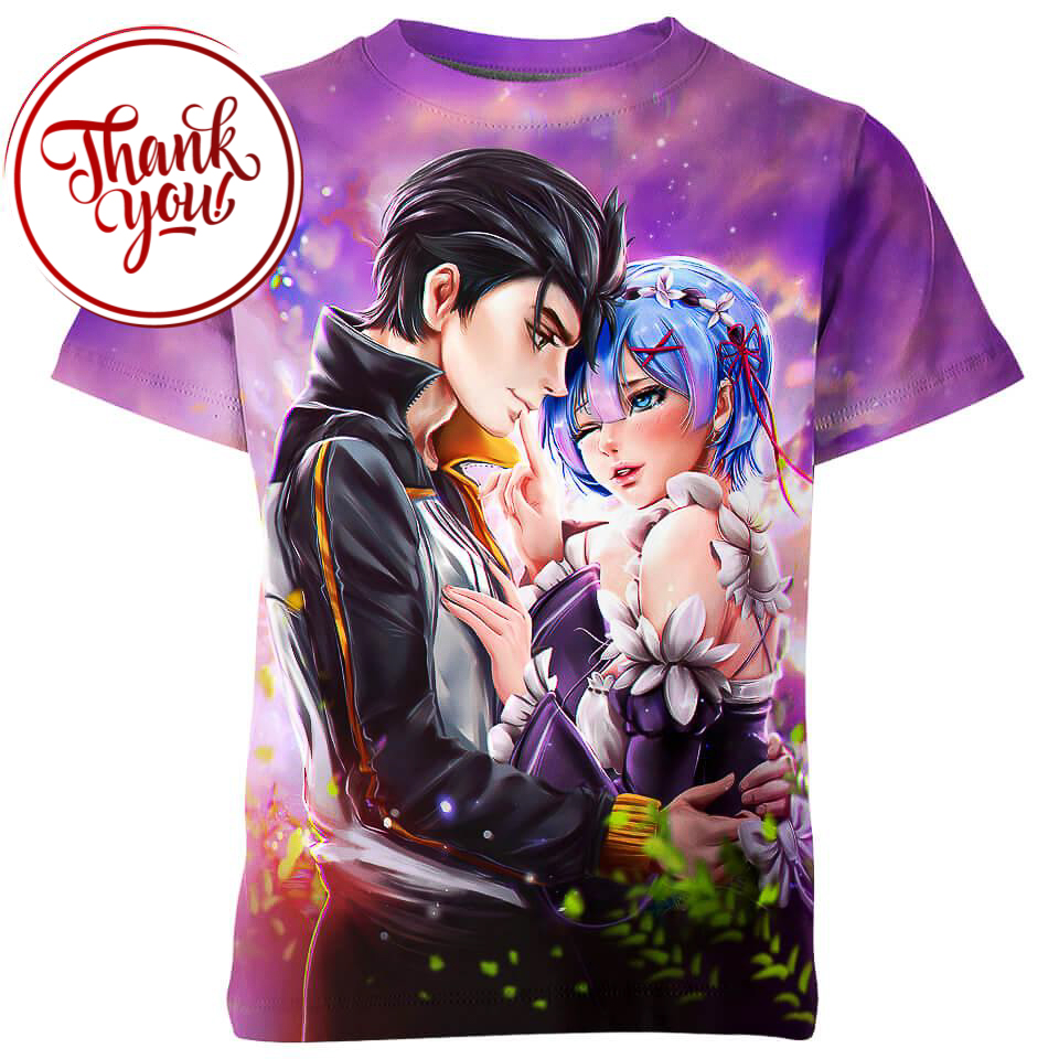 Rem x Subaru - ReZero Anime 3D Print Unisex T-Shirt