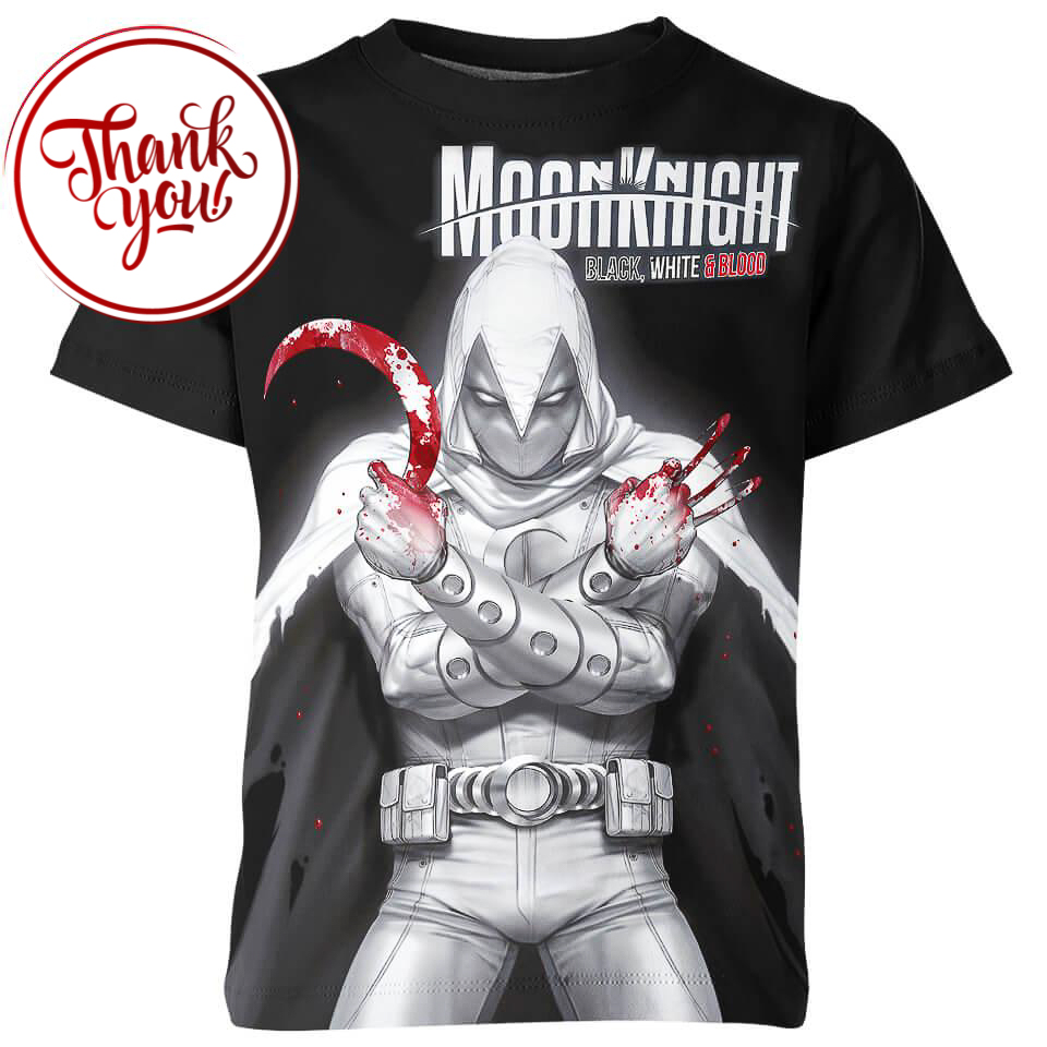 Black White Blood Moon Knight 3D Print Unisex T-Shirt
