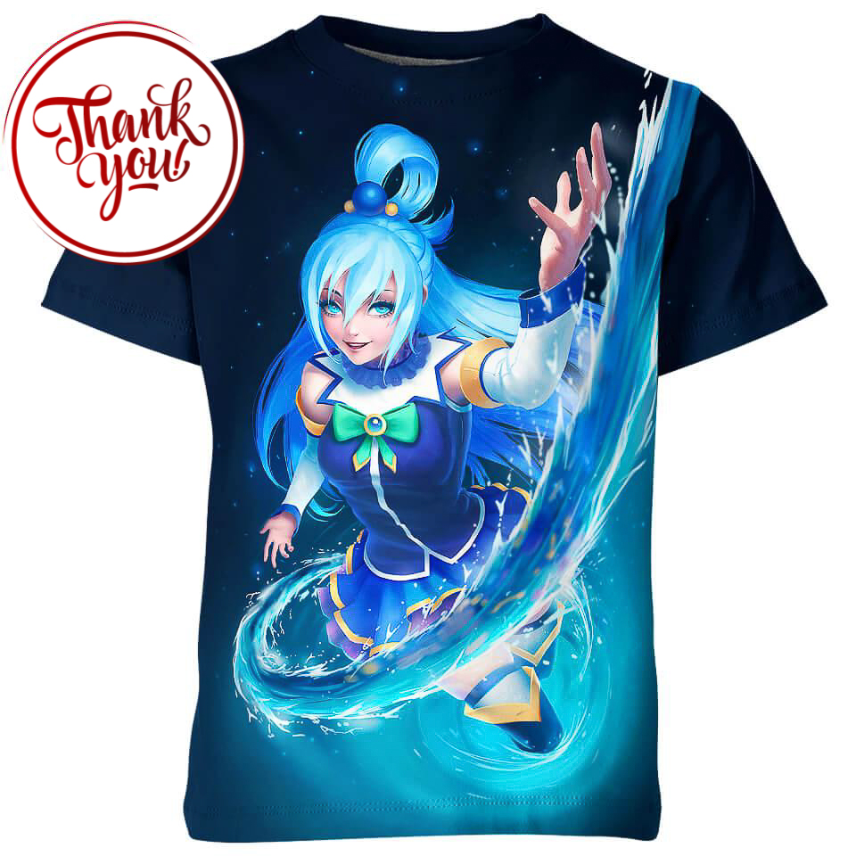 Aqua from Konosuba Anime 3D Print Unisex T-Shirt