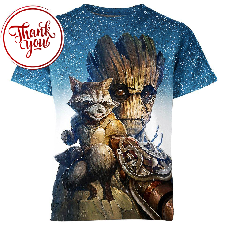 I Am Groot & Racoon Rocket Guardian of The Galaxy 3D Print Unisex T-Shirt