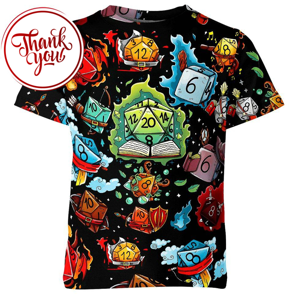 Dice World Dungeons And Dragons Game 3D Print Unisex T-Shirt