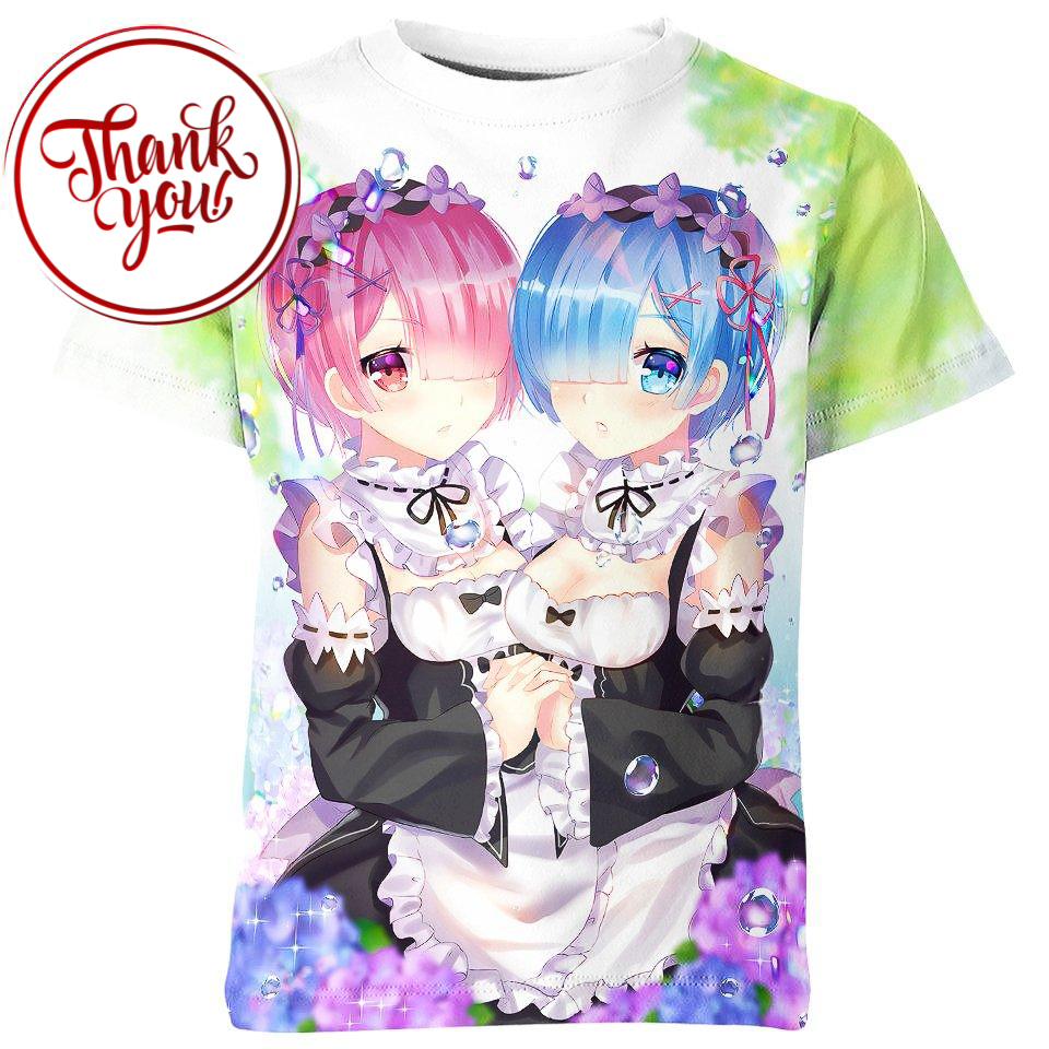 Lovely Twins - Rem And Ram ReZero Anime 3D Print Unisex T-Shirt