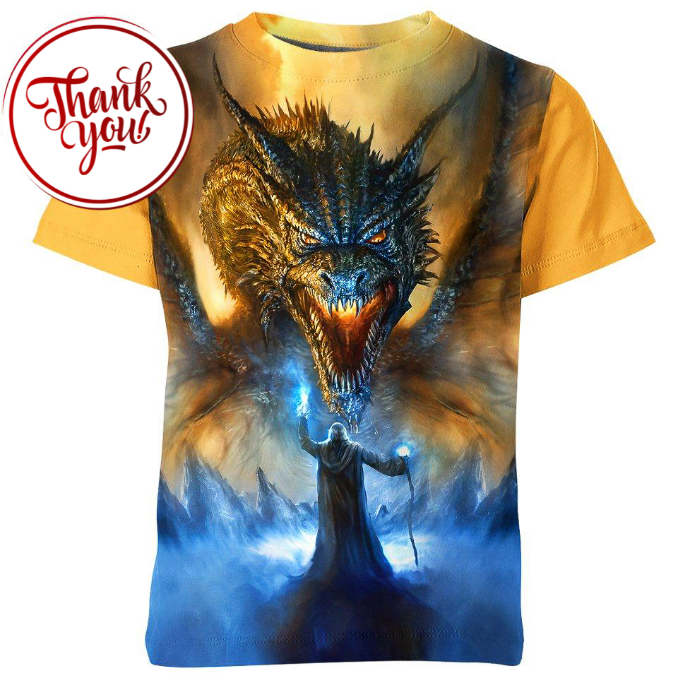 Magician and Dragon Battle - Lord of the Rings 3D Print Unisex T-Shirt