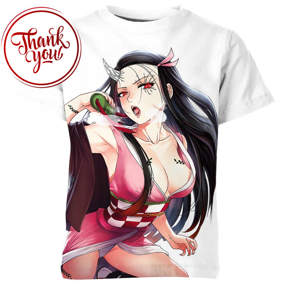 A Sexy Pink Nezuko Ahegao 3D Print Unisex T-Shirt