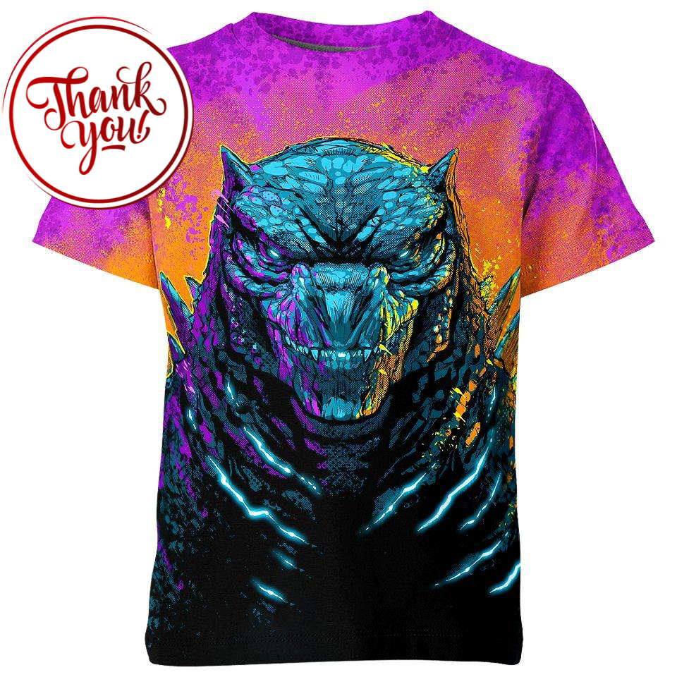 Colourful Godzilla 3D Print Unisex T-Shirt