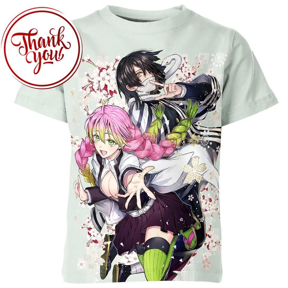 Mitsuri Kanroji and Obanai Iguro - Demon Slayer 3D Print Unisex T-Shirt