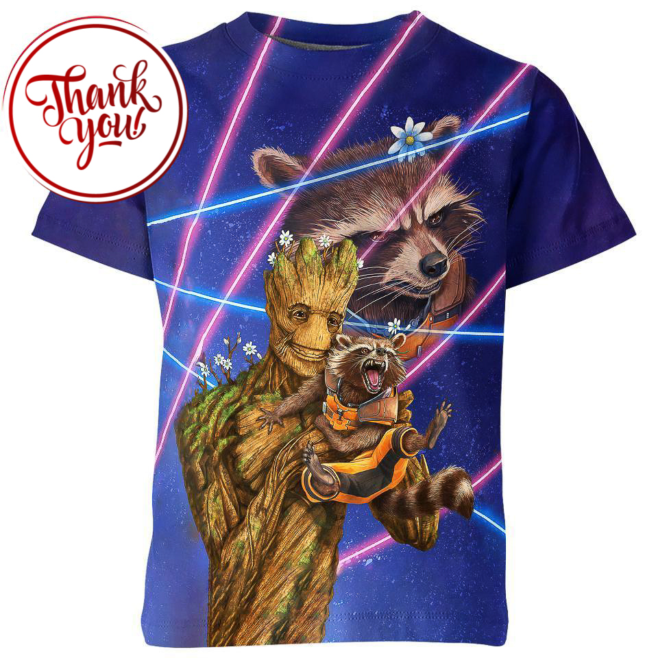 Rocket and Groot Guardian of The Galaxy 3D Print Unisex T-Shirt