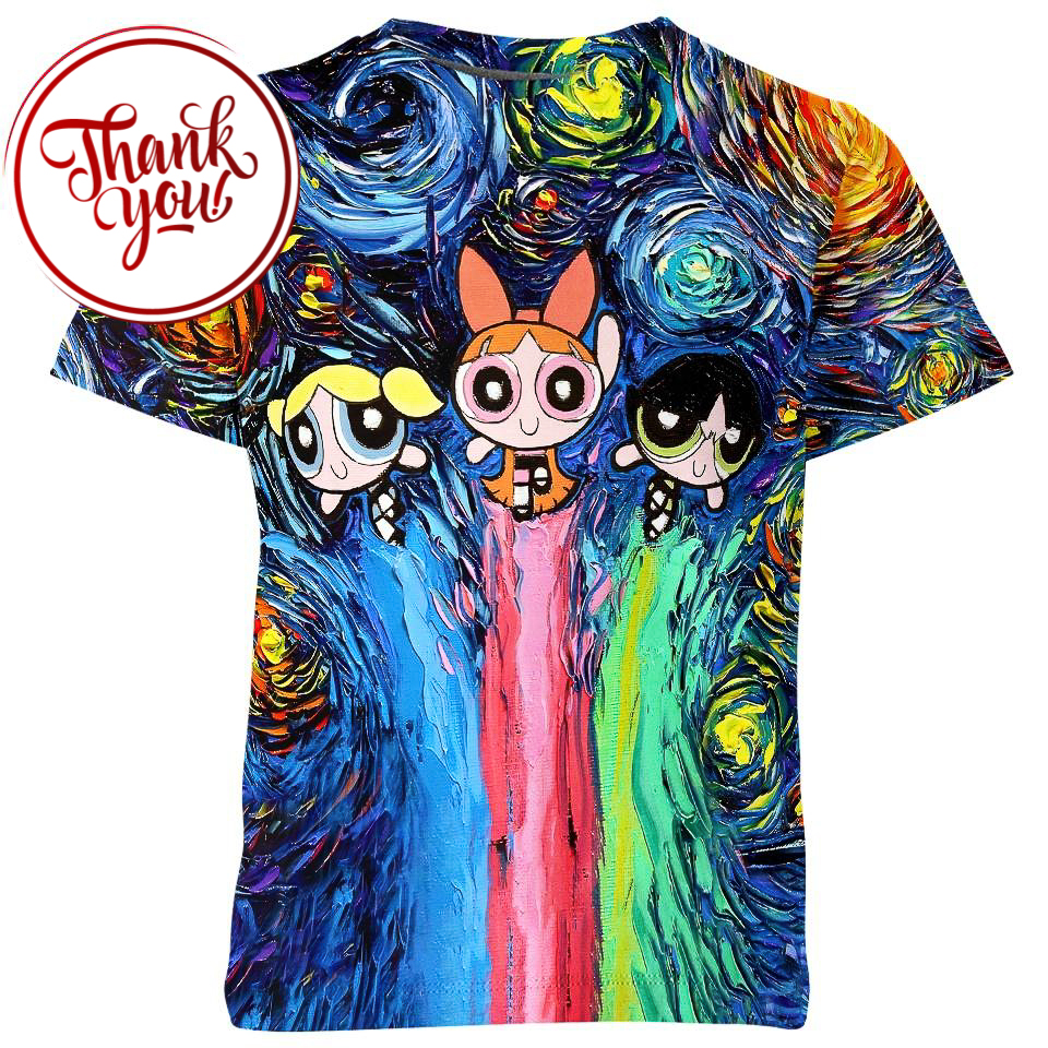 Powerpuff Girls Van Gogh Style Painting 3D Print Unisex T-Shirt