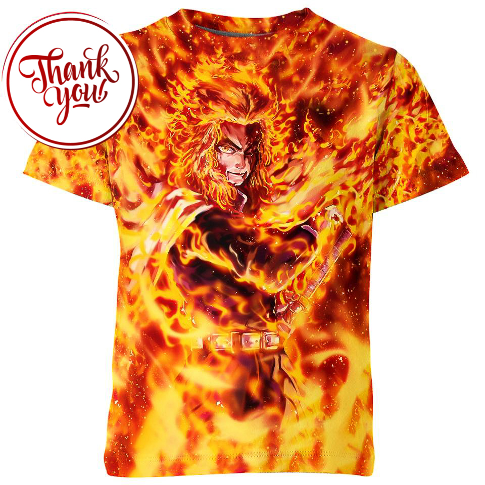Demon Slayer Kyojuro Rengoku 3D Print Unisex T-Shirt
