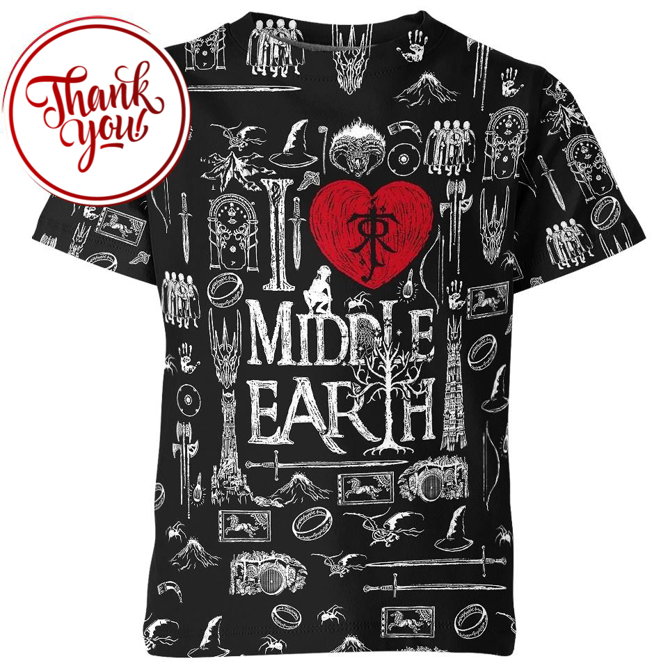 I love Middle Earth - Lord of the Rings 3D Print Unisex T-Shirt