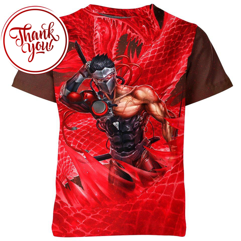 Genji Red Dragon Ninja Overwatch 3D Print Unisex T-Shirt