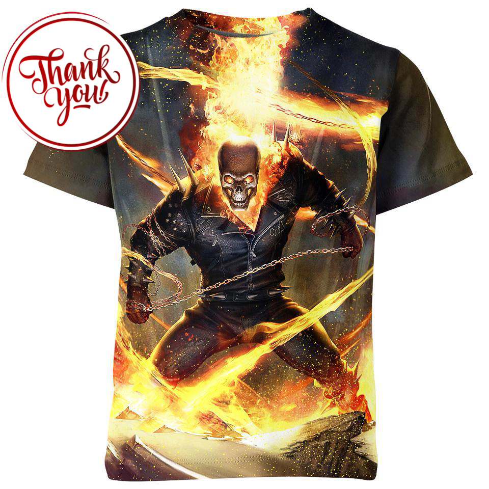 The Flaming-Skulled Ghost Rider 3D Print Unisex T-Shirt