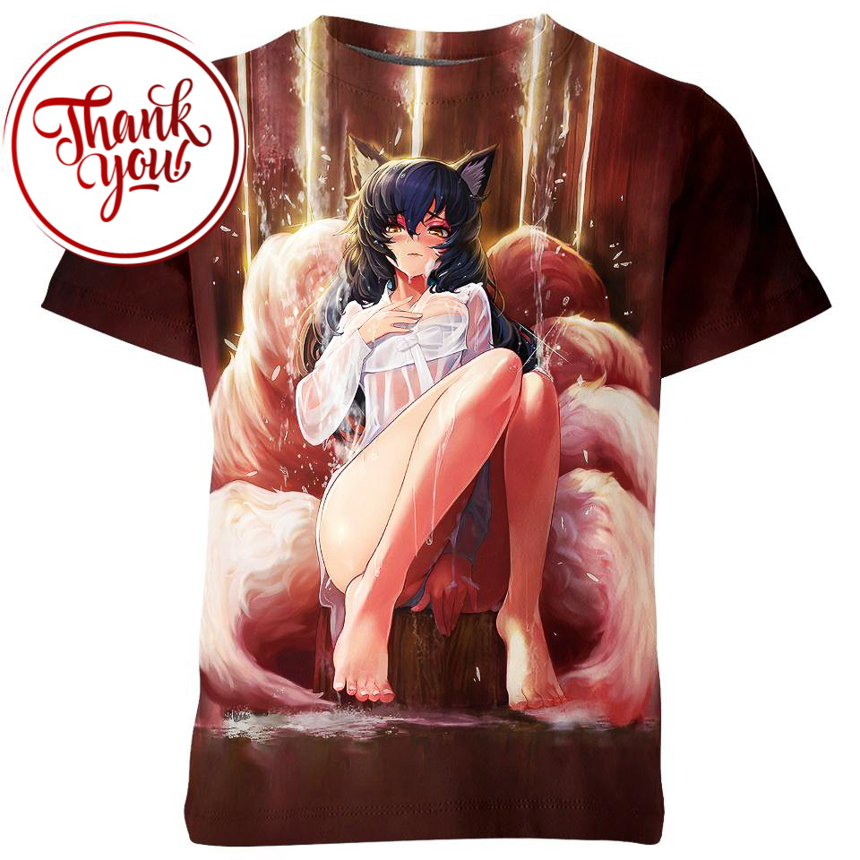 Bath Washing Ahri Ahegao 3D Print Unisex T-Shirt