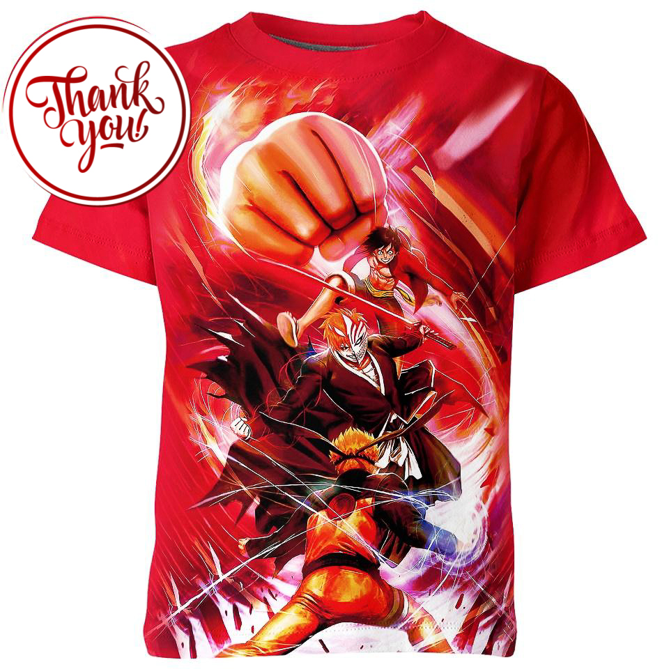Luffy Ichigo Naruto 3D Print Unisex T-Shirt