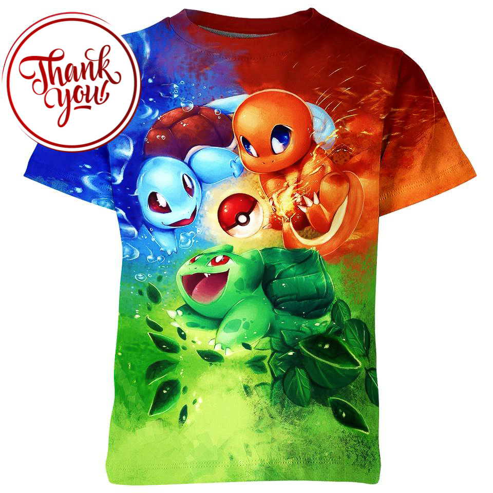 Fire Water Grass Pokemon 3D Print Unisex T-Shirt