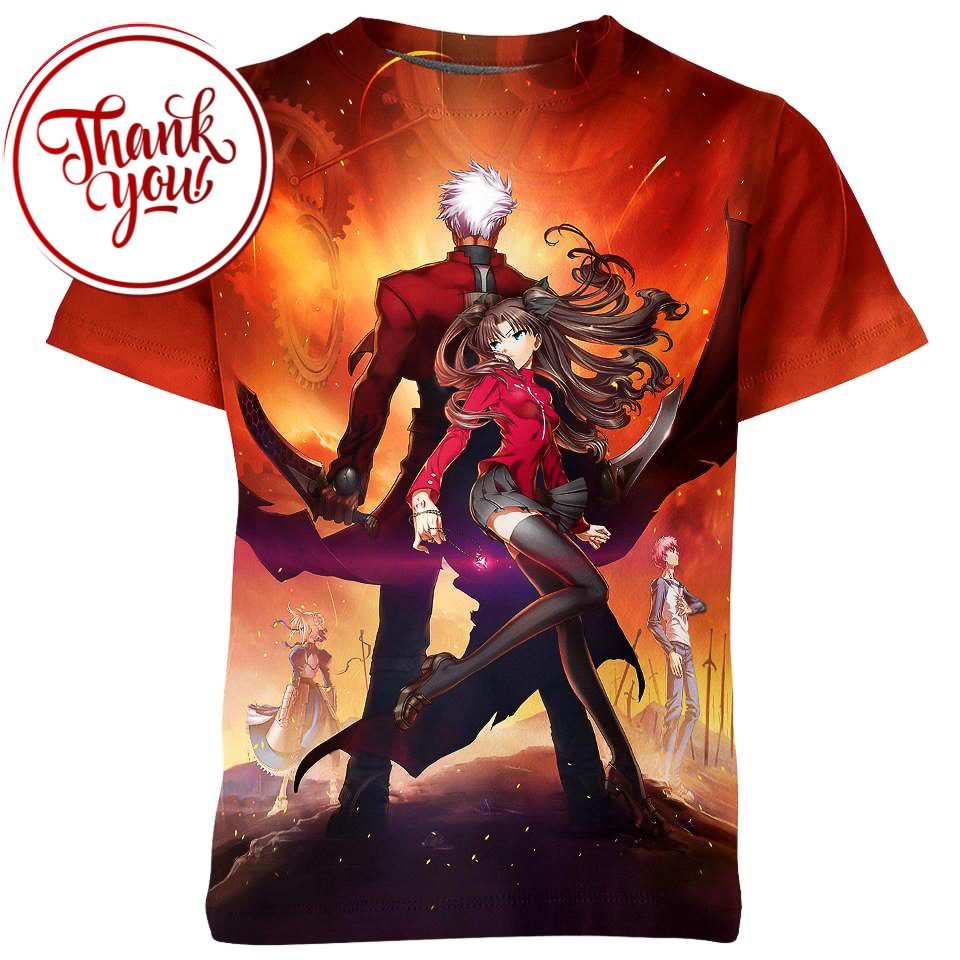 Rin Tohsaka and Archer Fate Anime 3D Print Unisex T-Shirt