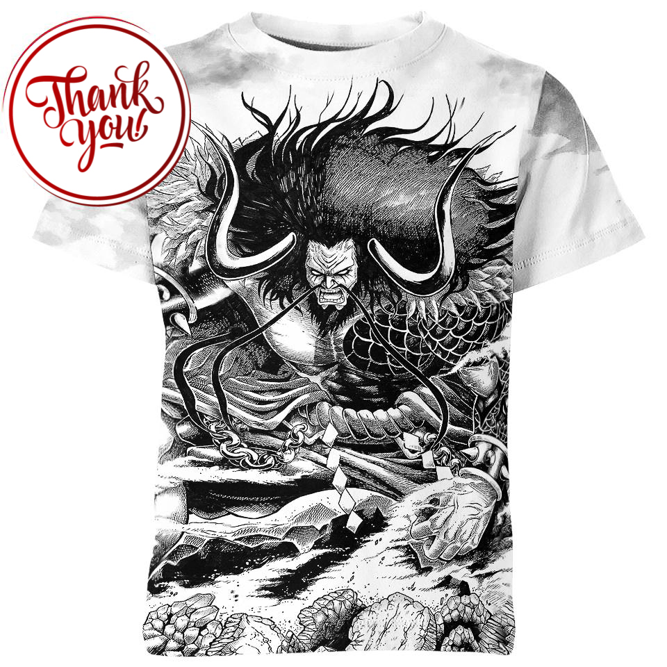 Kaido Black and White One Piece 3D Print Unisex T-Shirt