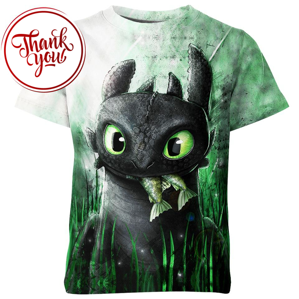Black Cute Dragon Toothless 3D Print Unisex T-Shirt