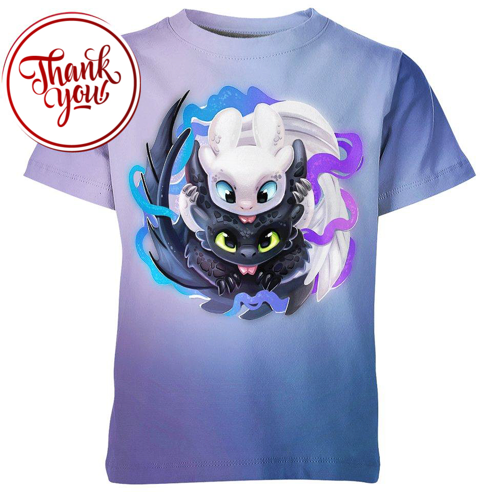 Light Fury and Toothless 3D Print Unisex T-Shirt