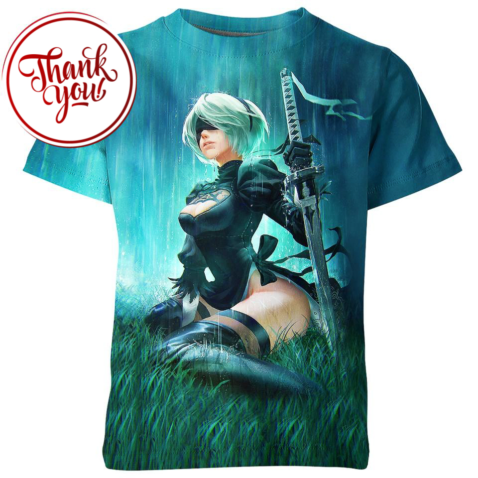 2B Crying Nier Automata Game 3D Print Unisex T-Shirt
