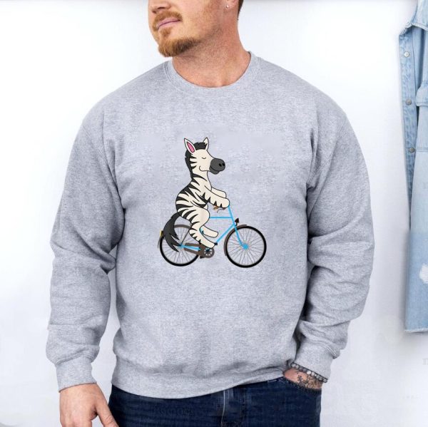 Zebra On Bike Black White Stripe Biking Sweatshirt - Image 3